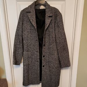 Womens Black and White Herringbone Coat